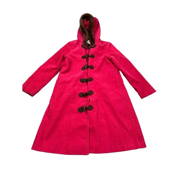 Gymboree Other - Gymboree Overcoat Girl's 9 Pink Hooded Toggle Closure Corduroy Faux Fur Cotton